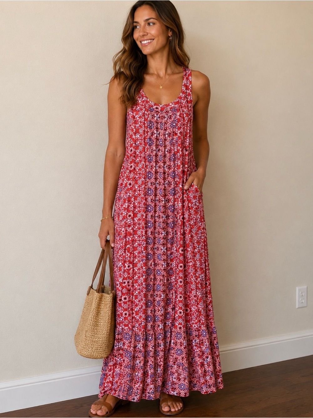 crown & ivy Red Printed Maxi Dress